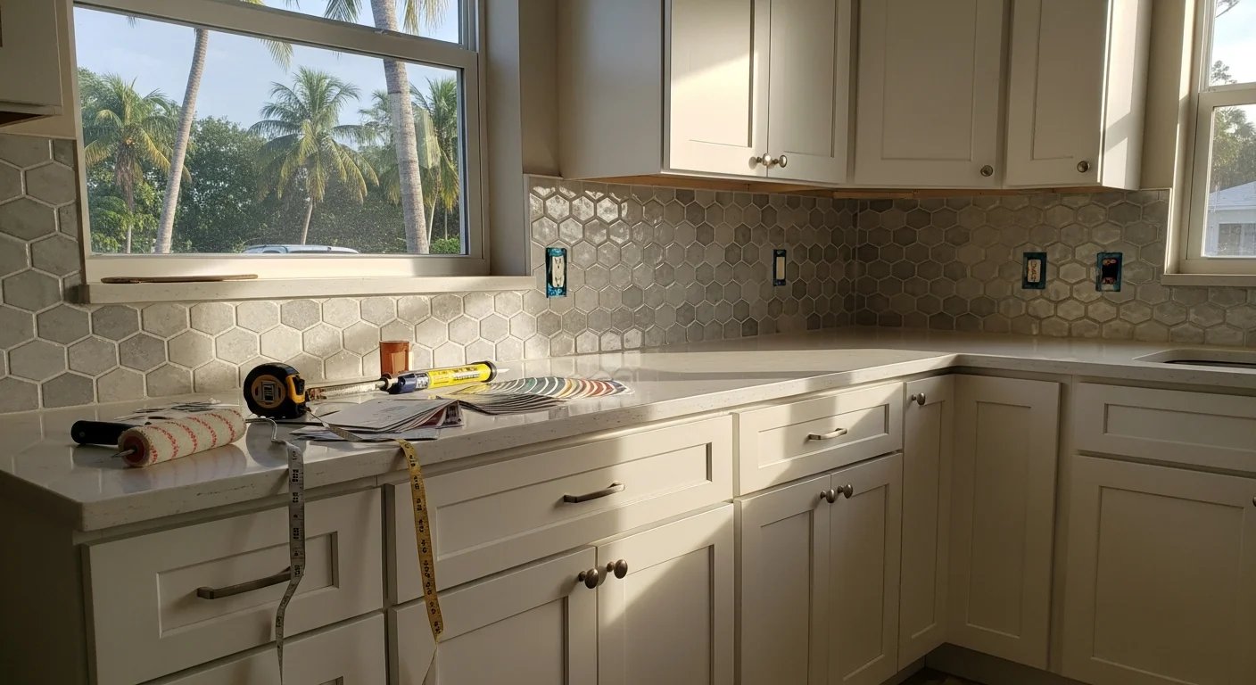 Modern renovated kitchen with custom cabinetry and countertops